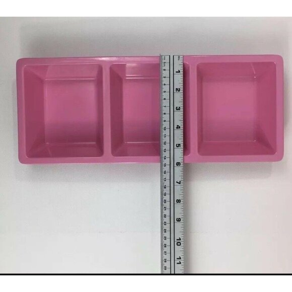 Vintage Set  2  Pink Orange 3-Compartment Melamine Serving Trays Picnic BBQ Pool - Picture 4 of 4